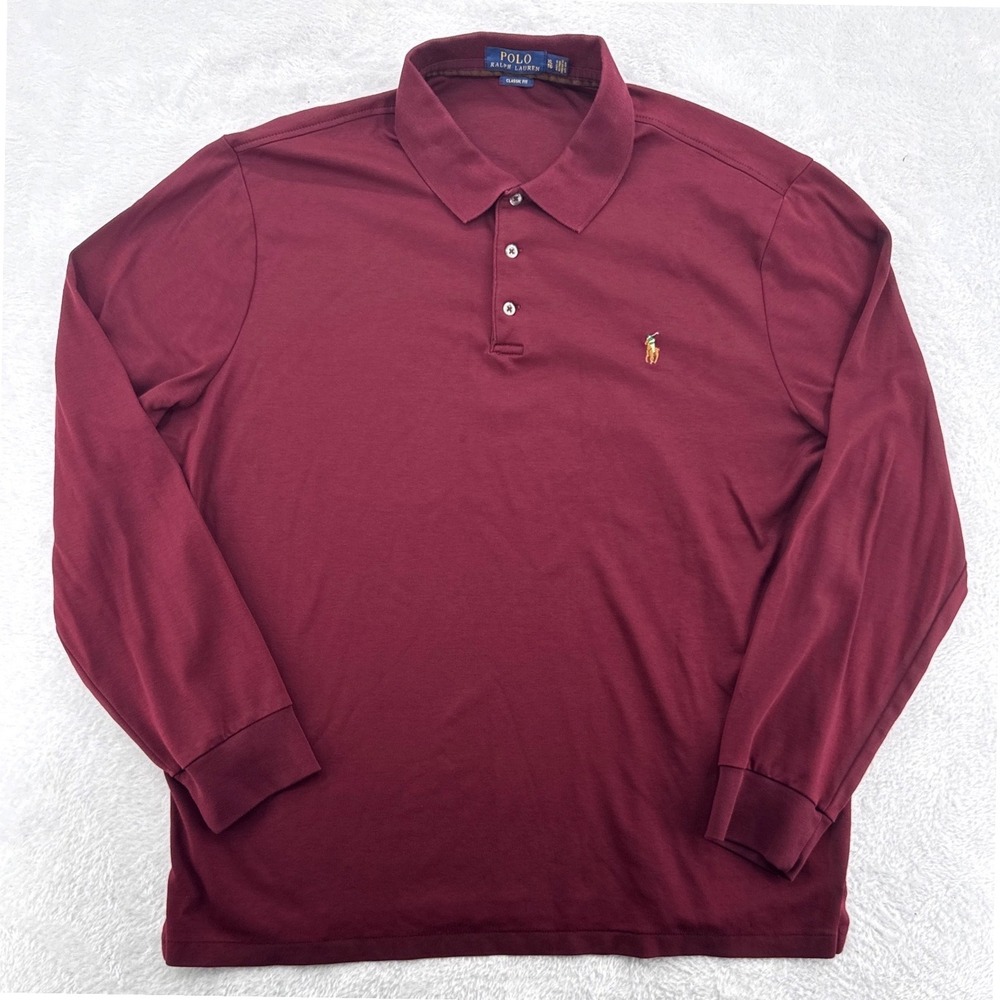 Polo Ralph Lauren Mens Polo Shirt XL Burgundy Long Sleeve Classic Fit Pony Logo